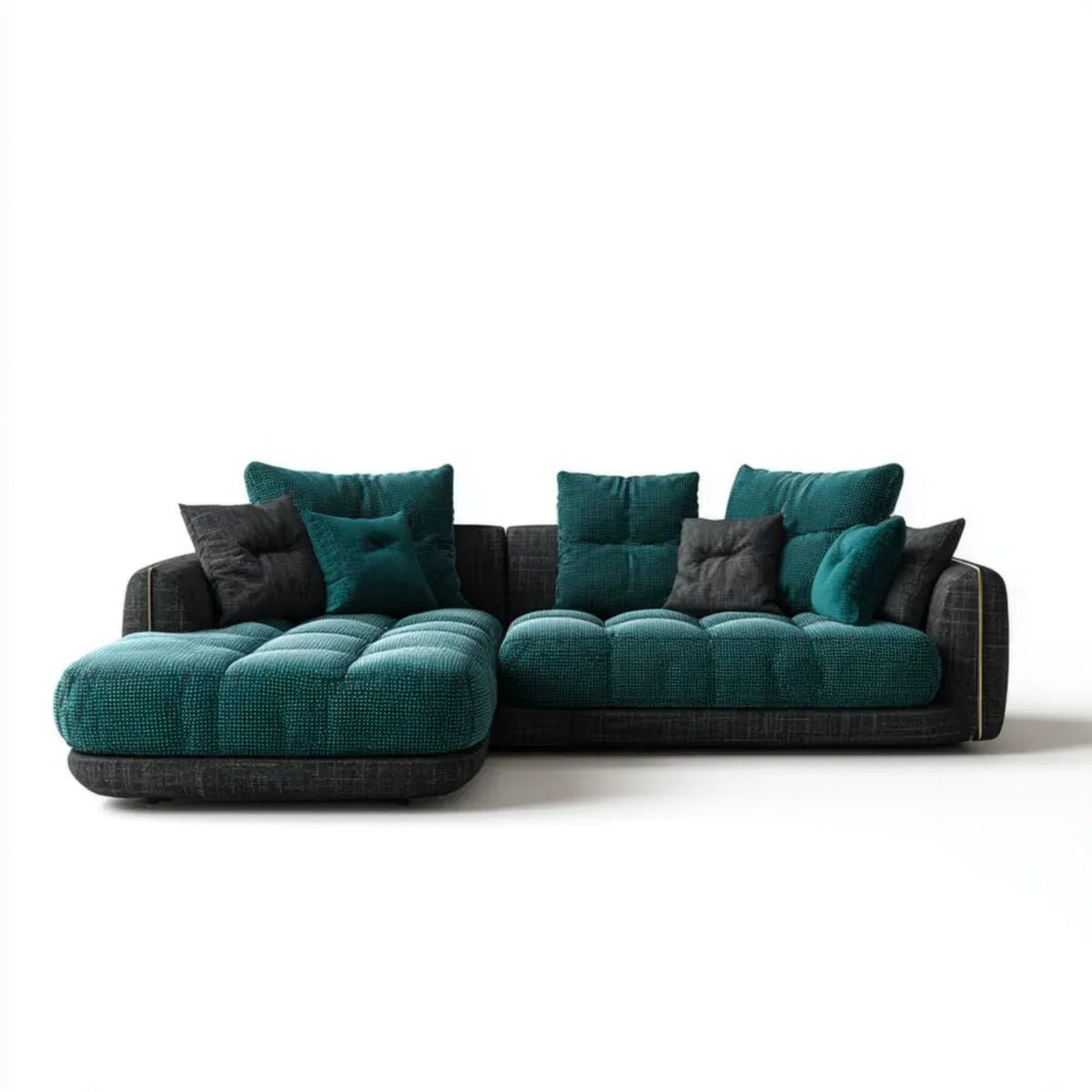 Sofa narożna w kształcie L z lewostronnym szezlongiem, zielono-czarna, z tkaniny, 285 x 165 x 85 cm