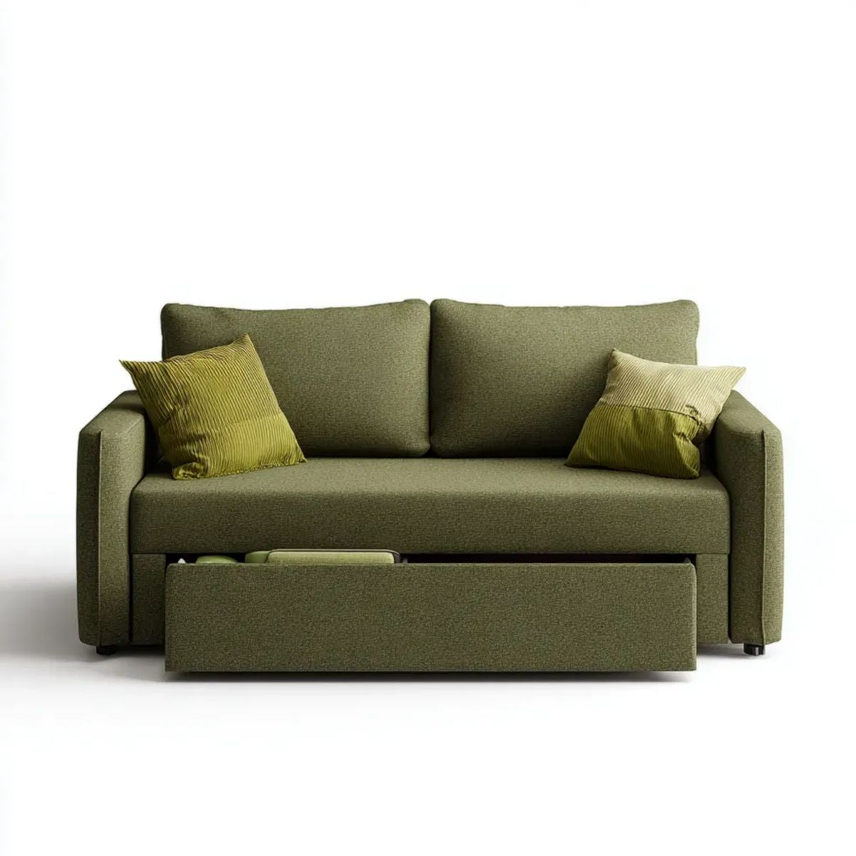 2-osobowa sofa rozkładana z tapicerką poliestrową, oliwkowozielona, 180 × 90 × 88 cm