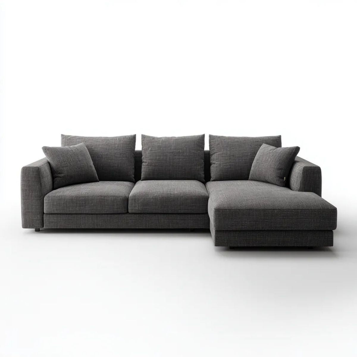 Grafitowa sofa narożna z prawostronnym szezlongiem z poliestru, 280 x 160 x 85 cm, kształt L
