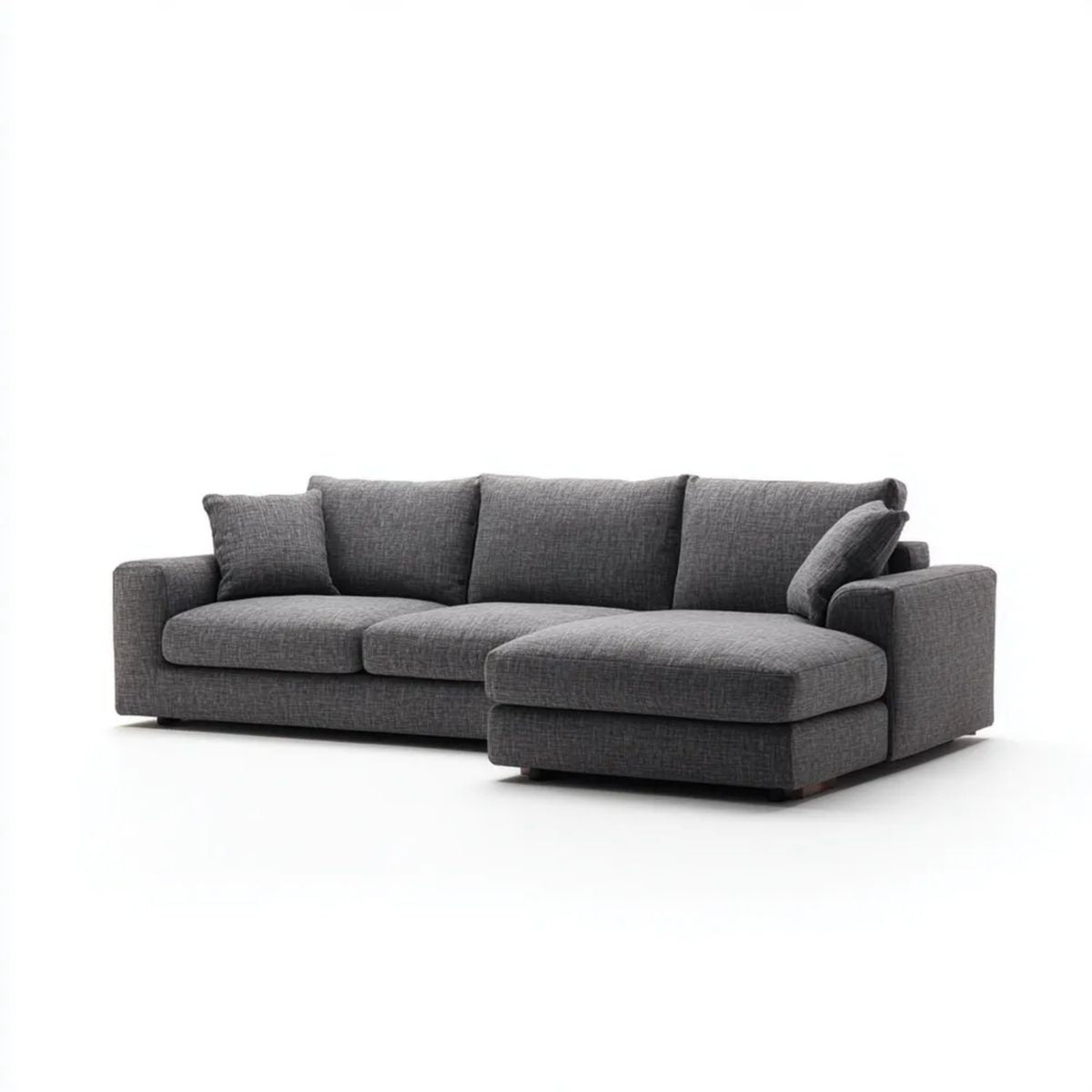 Grafitowa sofa narożna z prawostronnym szezlongiem, tapicerowana poliestrem, 280 × 160 × 85 cm, kształt L