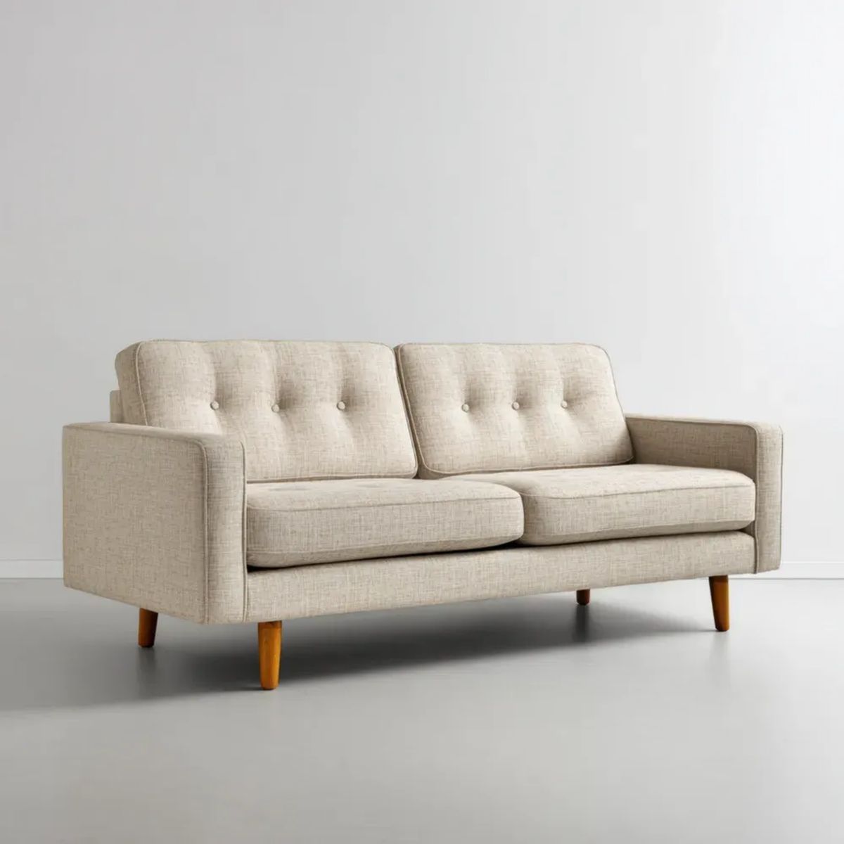 Dwuosobowa sofa z tkaniny beżowa 180 × 82 × 84 cm z brązowymi nogami