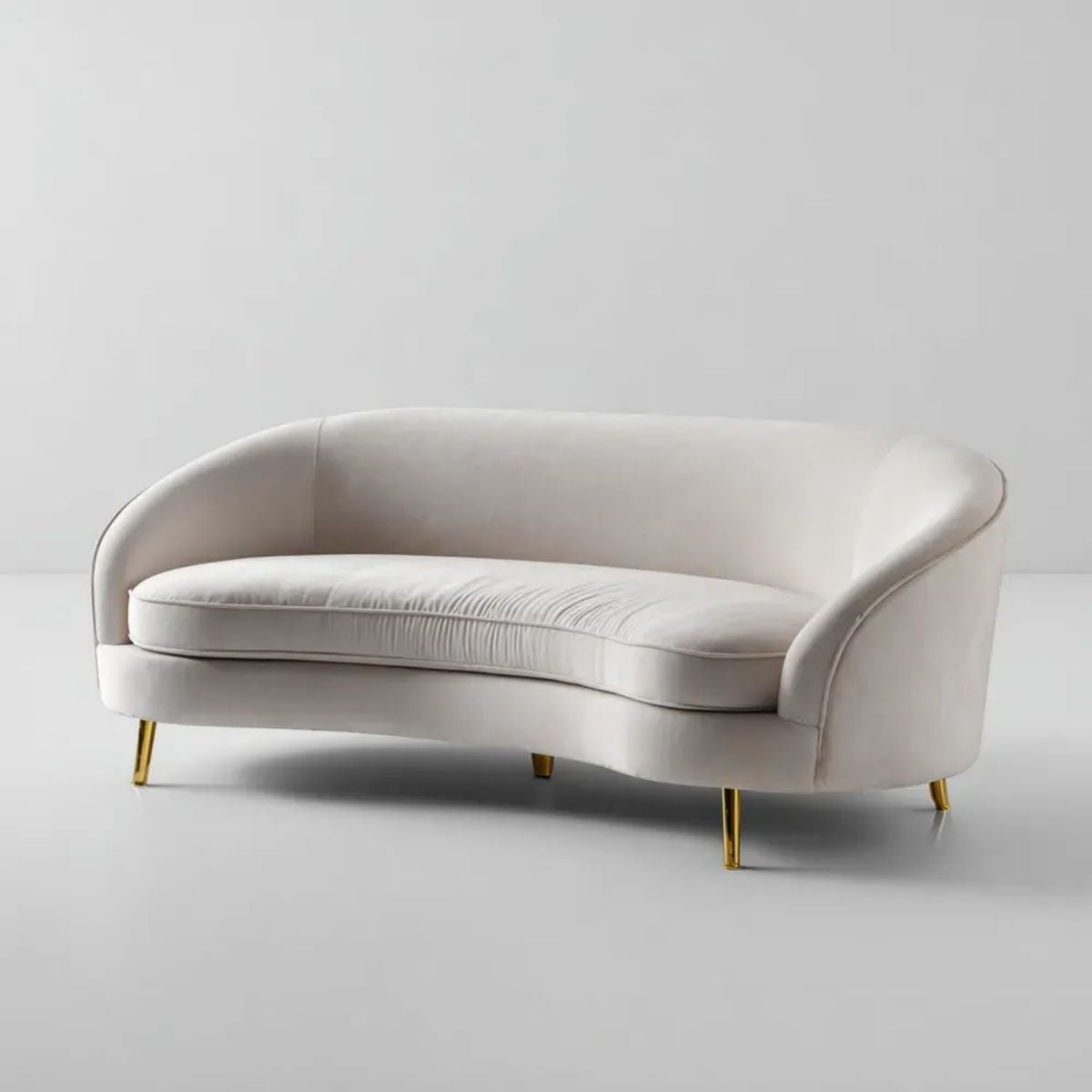 Półokrągła sofa 3-osobowa kremowa z weluru poliestrowego, metalowe nogi, 220 x 90 x 75 cm