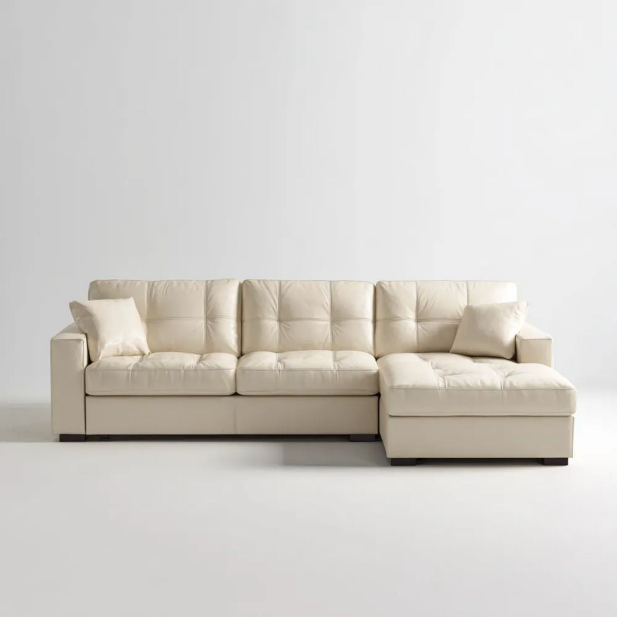 Beżowa sofa narożna z szezlongiem po prawej stronie, tapicerowana PU, 280 x 165 x 88 cm