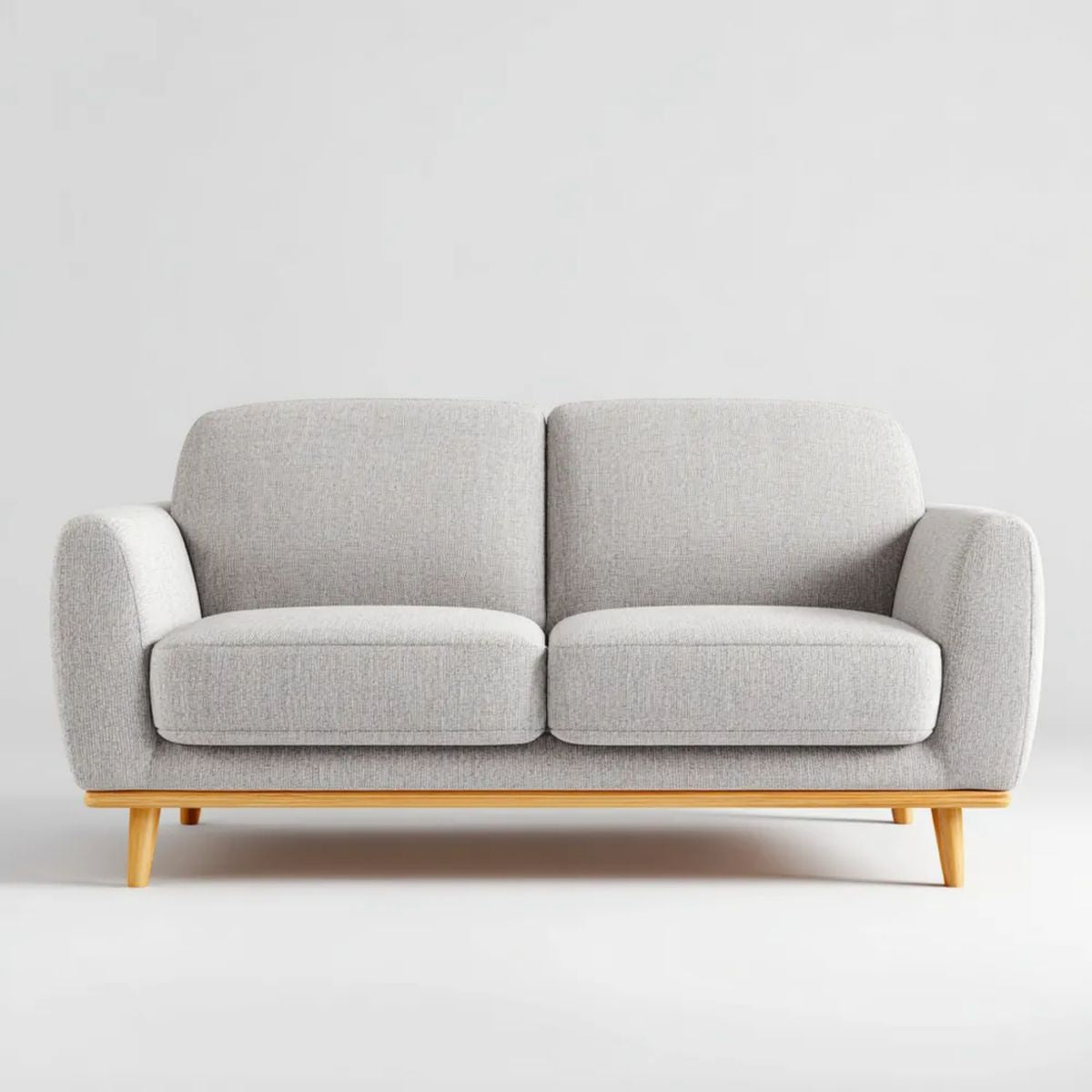Sofa dwuosobowa jasnoszara z tapicerką poliestrową i drewnianymi nogami, 160 × 85 × 82 cm