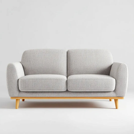 Sofa dwuosobowa jasnoszara z tapicerką poliestrową i drewnianymi nogami, 160 × 85 × 82 cm
