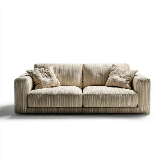 Beżowa sofa dwuosobowa z poliestrowego sztruksu 180 x 90 x 85 cm