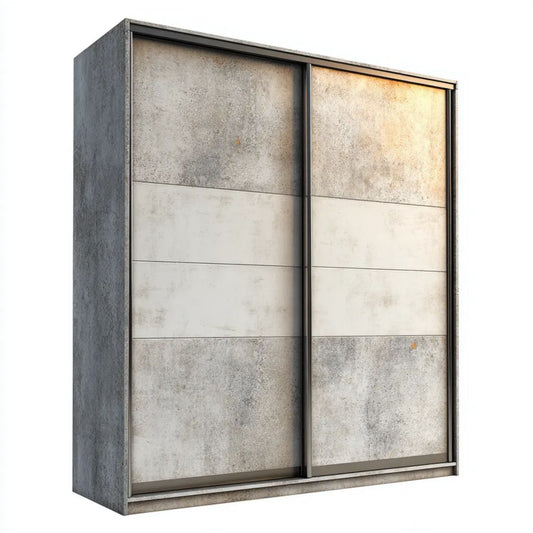 Dwudrzwiowa szafa przesuwna z płyty wiórowej laminowanej, jasnoszaro-grafitowa, 200 × 60 × 215 cm