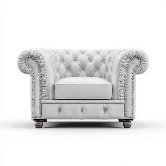 Fotel Chesterfield z białą tapicerką PU, 110 × 90 × 75 cm