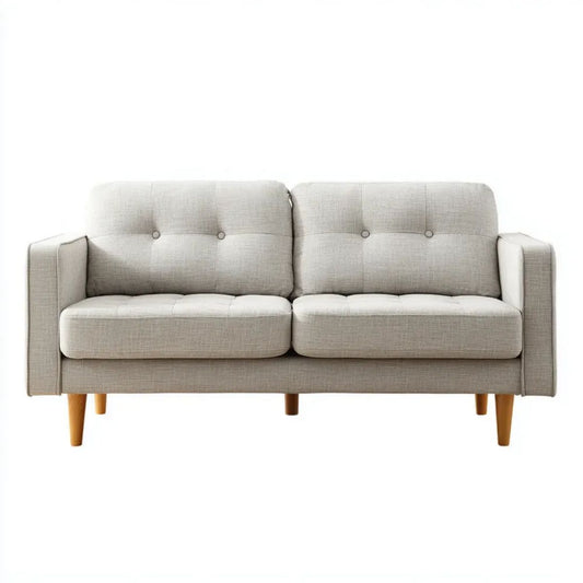 Dwuosobowa sofa z tkaniny jasnoszarej i litego drewna 140 x 78 x 82 cm