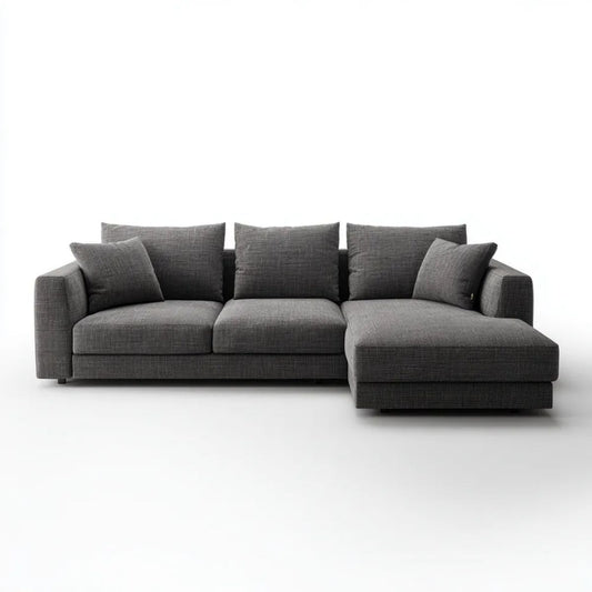 Grafitowa sofa narożna z prawostronnym szezlongiem z poliestru, 280 x 160 x 85 cm, kształt L