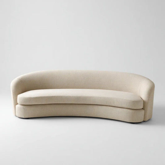 Kremowa trzyosobowa sofa tapicerowana z poliestrową tkaniną, zaokrąglona, 225 × 92 × 76 cm