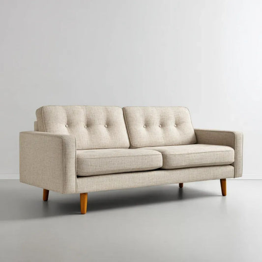 Dwuosobowa sofa z tkaniny beżowa 180 × 82 × 84 cm z brązowymi nogami