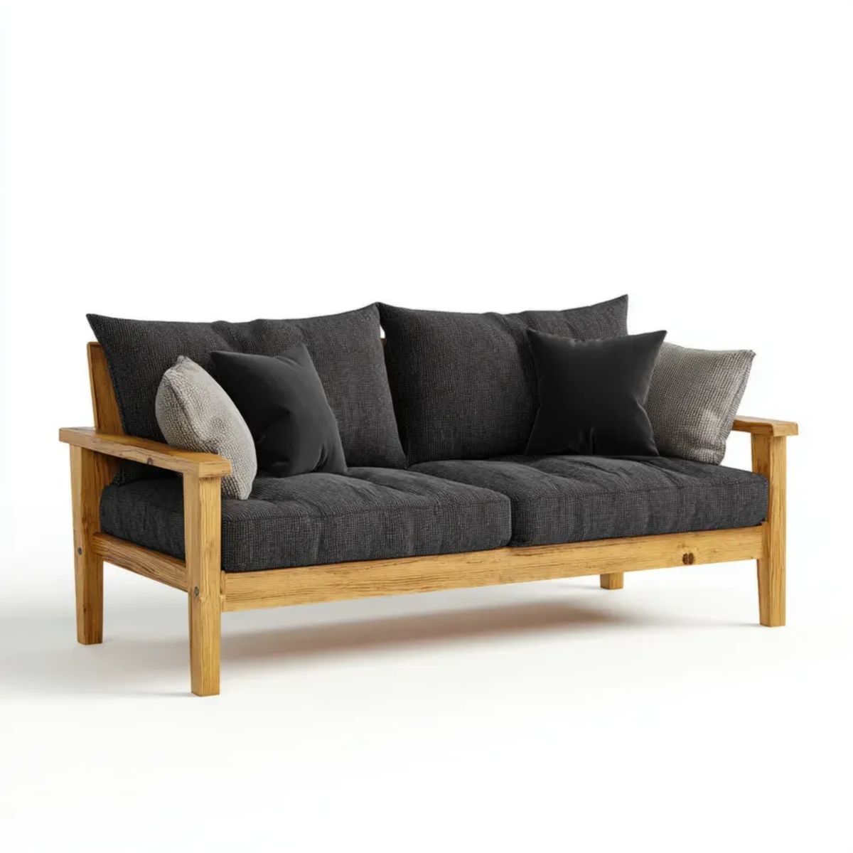 Dwuosobowa sofa grafitowa z litego drewna sosnowego i poliestru, 180 x 80 x 80 cm