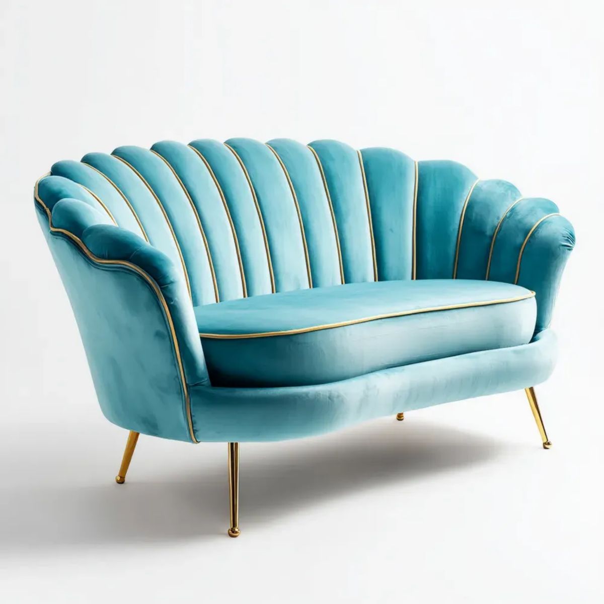 Dwuosobowa sofa z weluru poliestrowego, turkusowo-złota, 140 x 78 x 85 cm