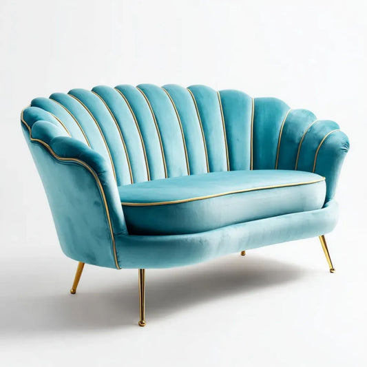 Dwuosobowa sofa z weluru poliestrowego, turkusowo-złota, 140 x 78 x 85 cm