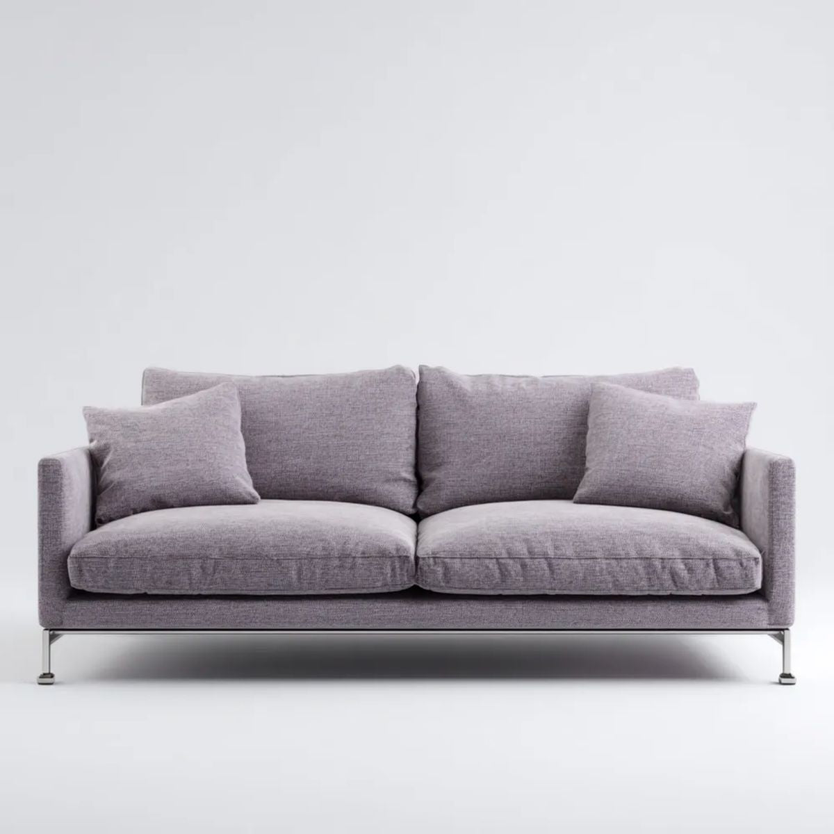 Sofa dwuosobowa szara ze srebrnymi nogami, tapicerka poliestrowa, 200 × 90 × 85 cm