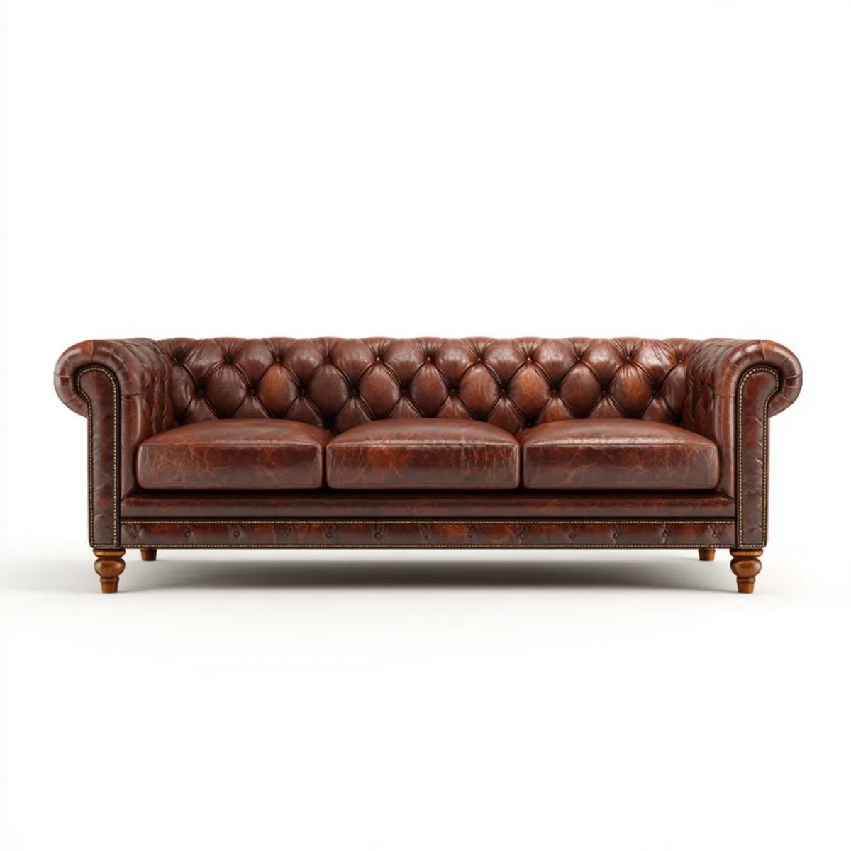 Sofa trzyosobowa Chesterfield ciemnobrązowa z tapicerką PU 220 x 90 x 75 cm