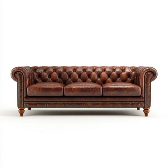 Sofa trzyosobowa Chesterfield ciemnobrązowa z tapicerką PU 220 x 90 x 75 cm