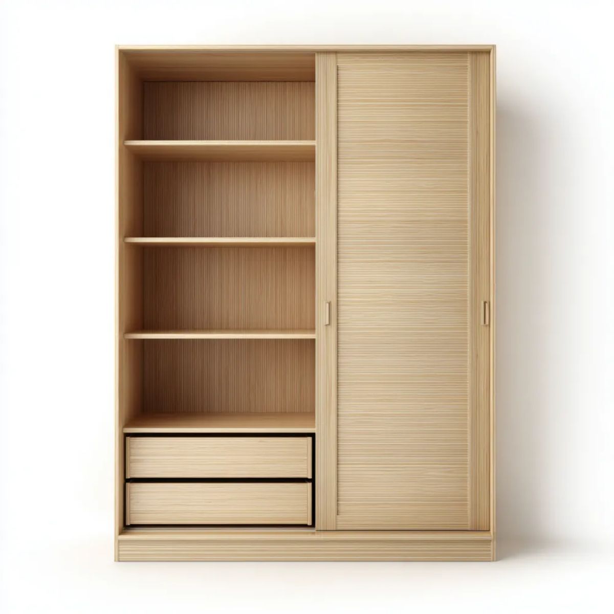 Szafa przesuwna z MDF i bambusa, naturalny bambus, 120 × 60 × 200 cm, 4 półki i 2 szuflady