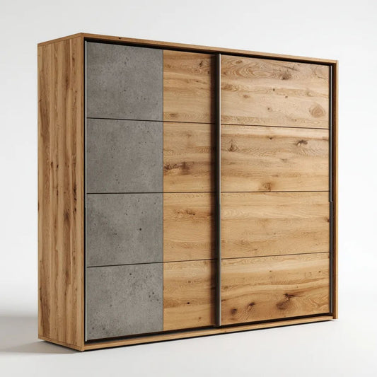 Szafa przesuwna 3-drzwiowa z płyty laminowanej, dąb naturalny i szary beton, 220 × 60 × 200 cm