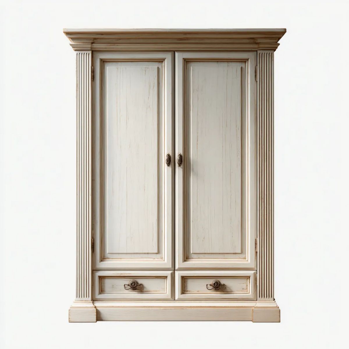 Kremowa szafa dwudrzwiowa z płyty MDF z 2 szufladami, 120 × 60 × 210 cm