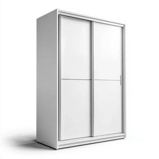 Biała dwudrzwiowa szafa przesuwna z płyty wiórowej laminowanej 120 × 60 × 200 cm